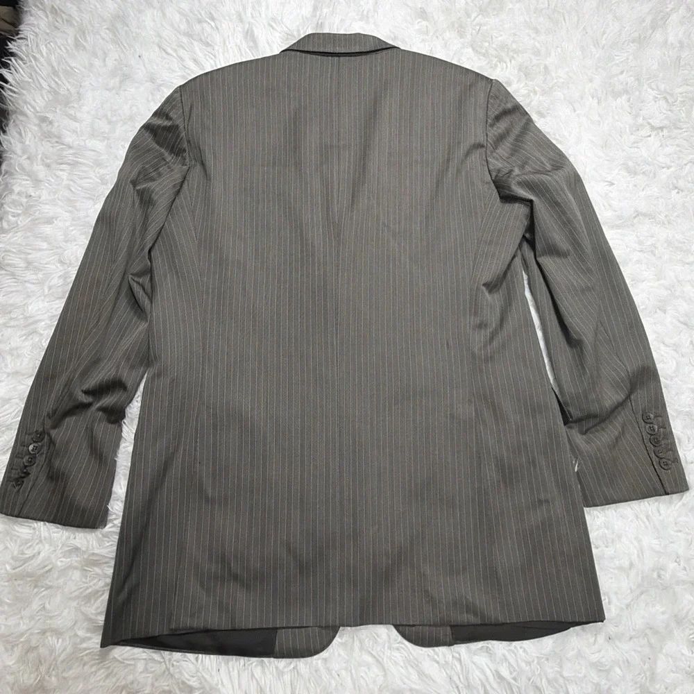 GUCCI Italy Men's Silk Sport Coat Blazer 44L Long Taupe Pinstripe Wedding Formal
